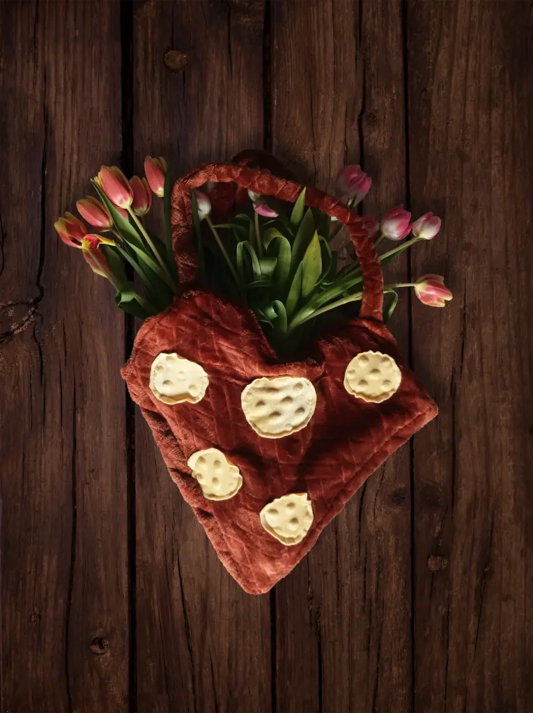 Lady Bag Vintage – Sac Coeur| marron & jaune en moumoute