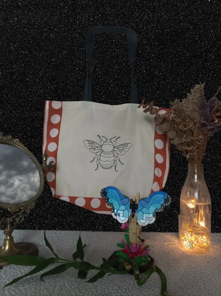 Cabas brodé – Bourdon & Carreaux Vieux Rose