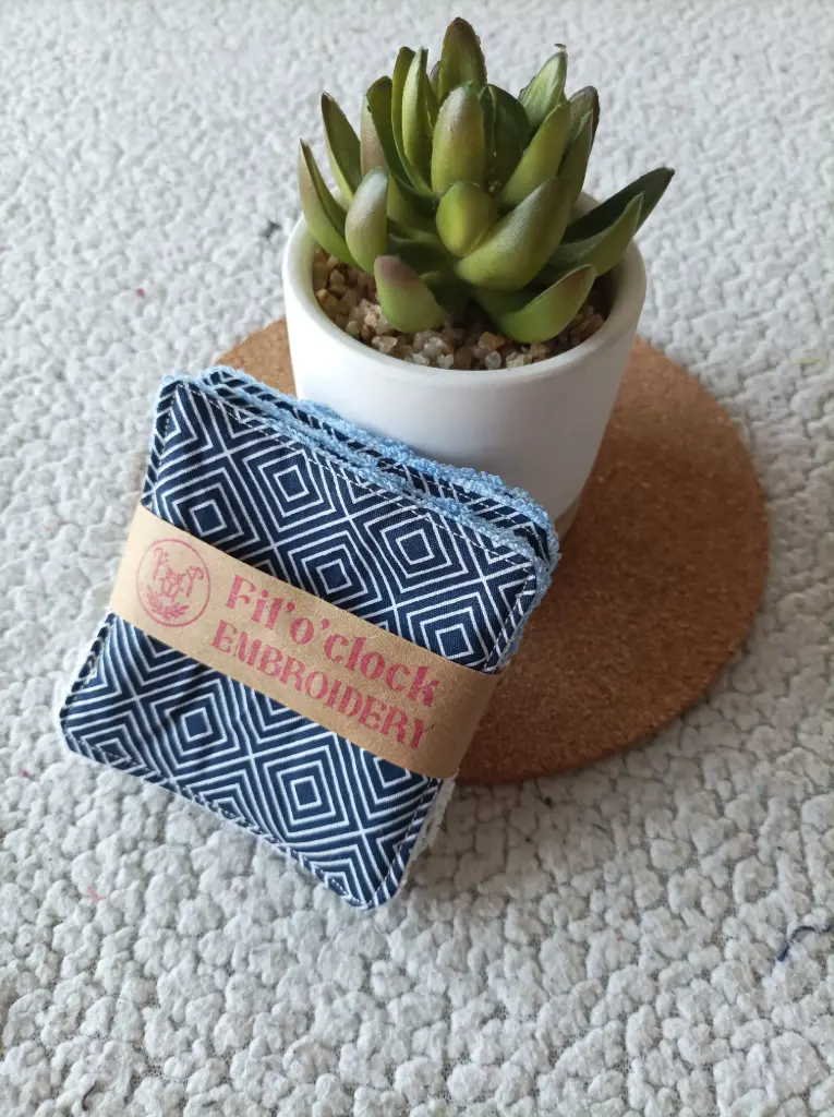 Lingettes lavables réutilisables – Lot de 4 – Motif géométrique bleu