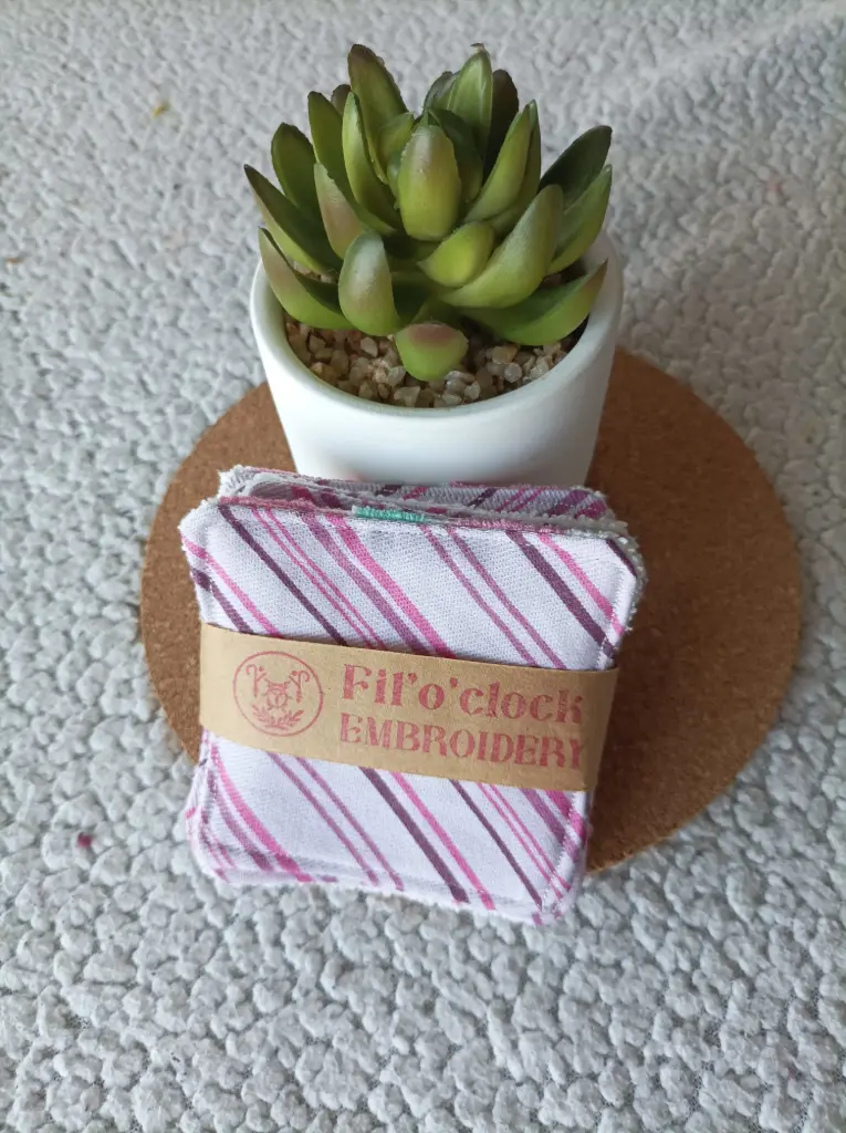 Lingettes lavables réutilisables – Lot de 4 – Motif rayures lilas