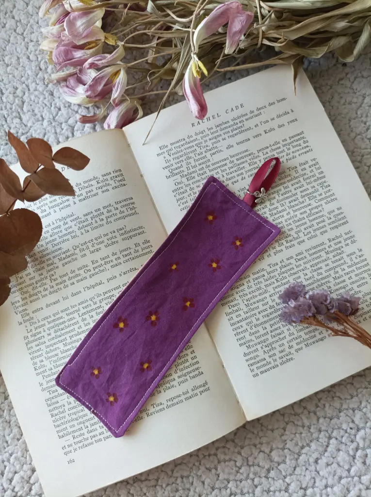 Marque-page violet fleurs | Fait main