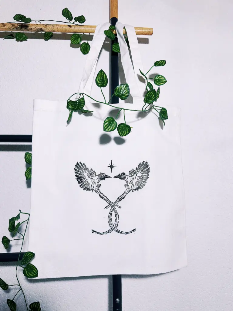 Totebag blanc imprimé oiseaux