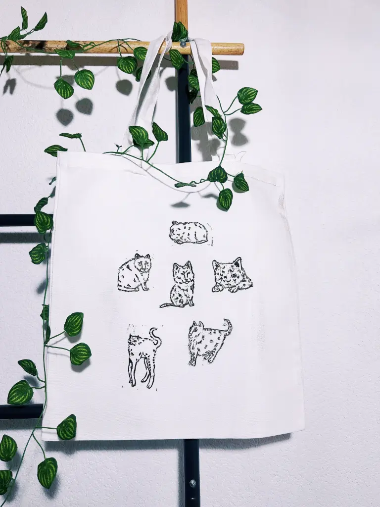 Totebag blanc imprimé chats médiévaux