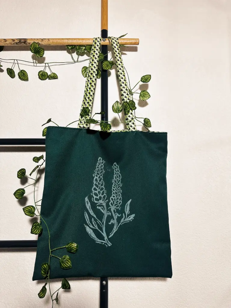 Totebag vert imprimé lavande