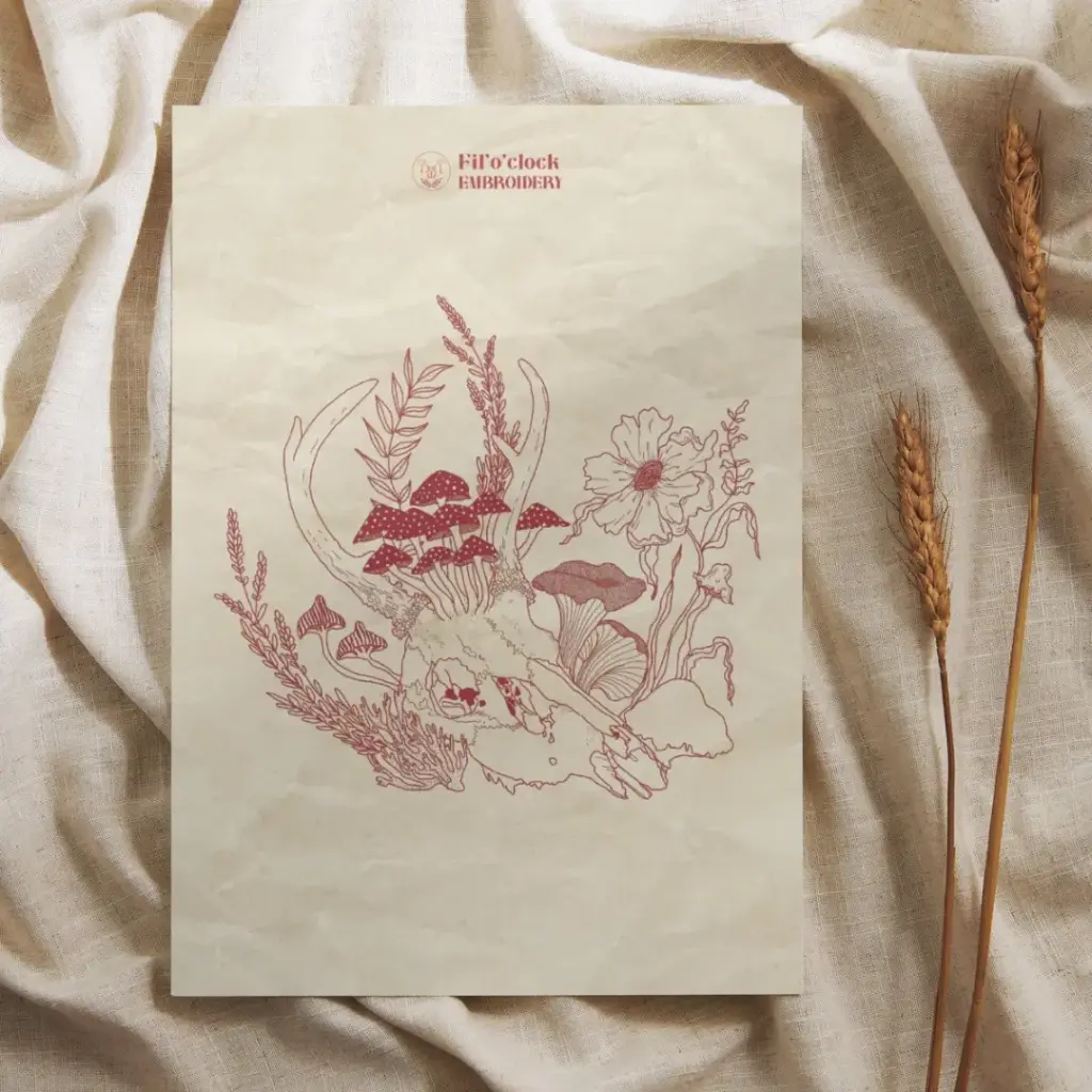 Carte illustrée Crâne cerf fleuri