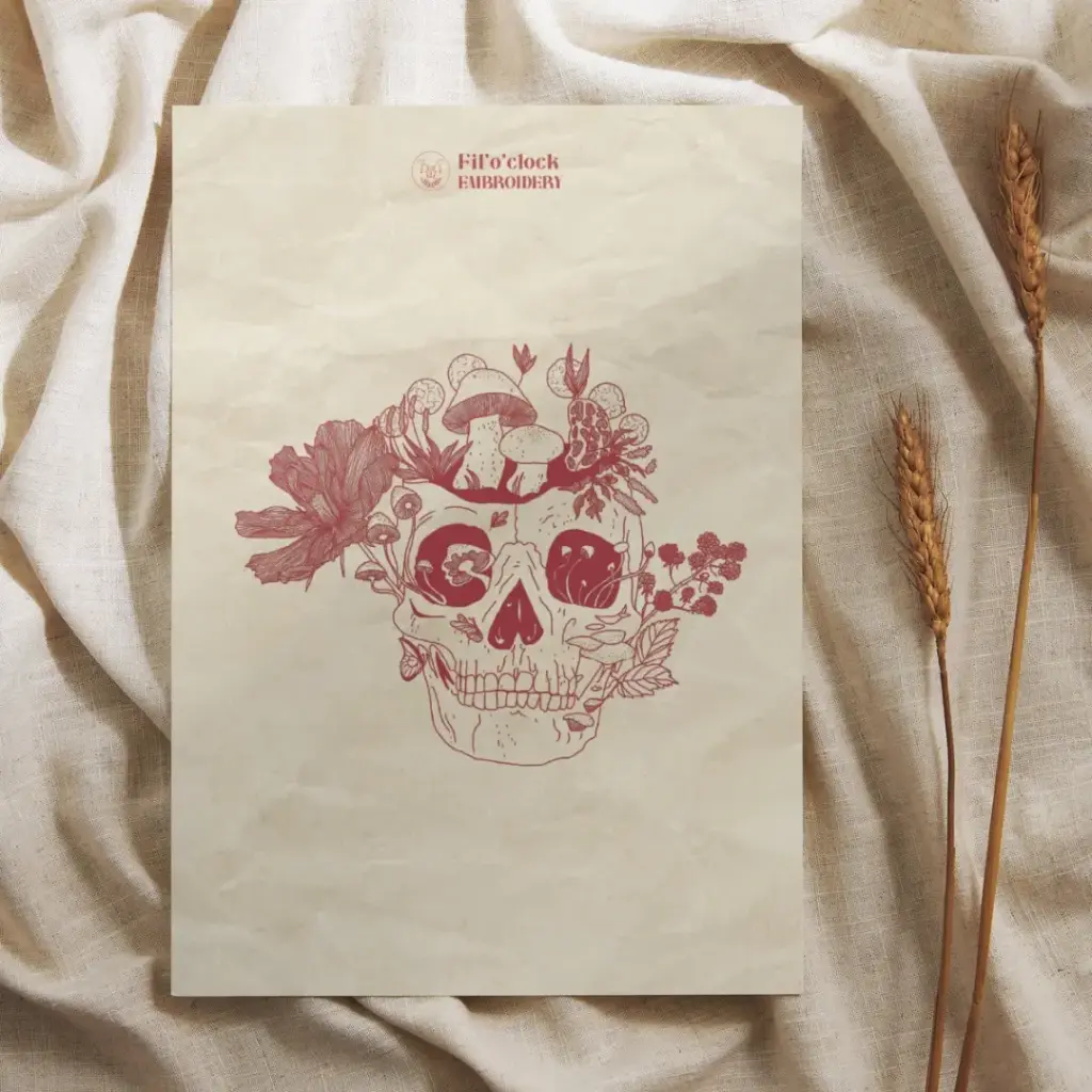 Carte illustrée Crane humain fleuri 2